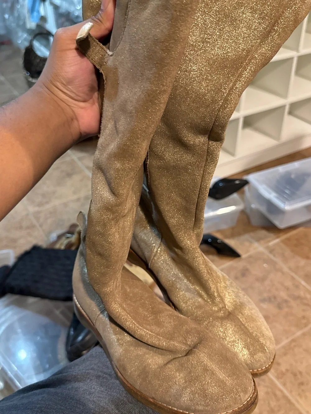 Jimmy Choo Metallic Gold Suede Over-the-Knee Boots